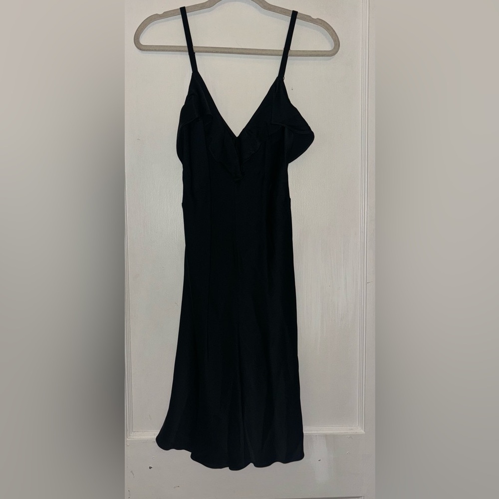 A.LC.. Black V- Neck Spaghetti Strap Ruffle Top Dress
